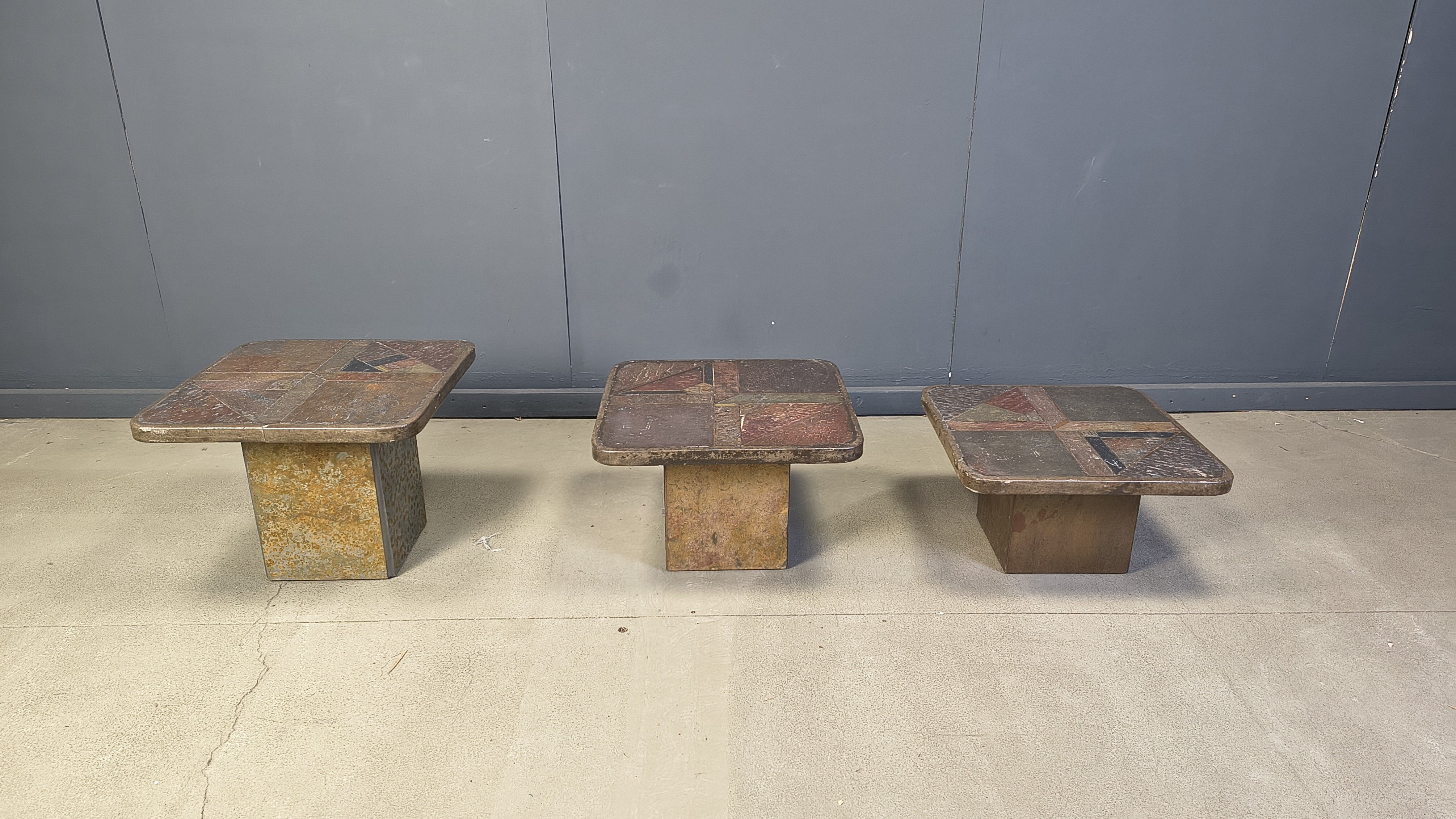 Vintage brutalist slate stone nesting tables by Design Studio Stam, 1990s
