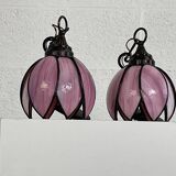 paire d'applique en fer et patte de verre style Tiffany