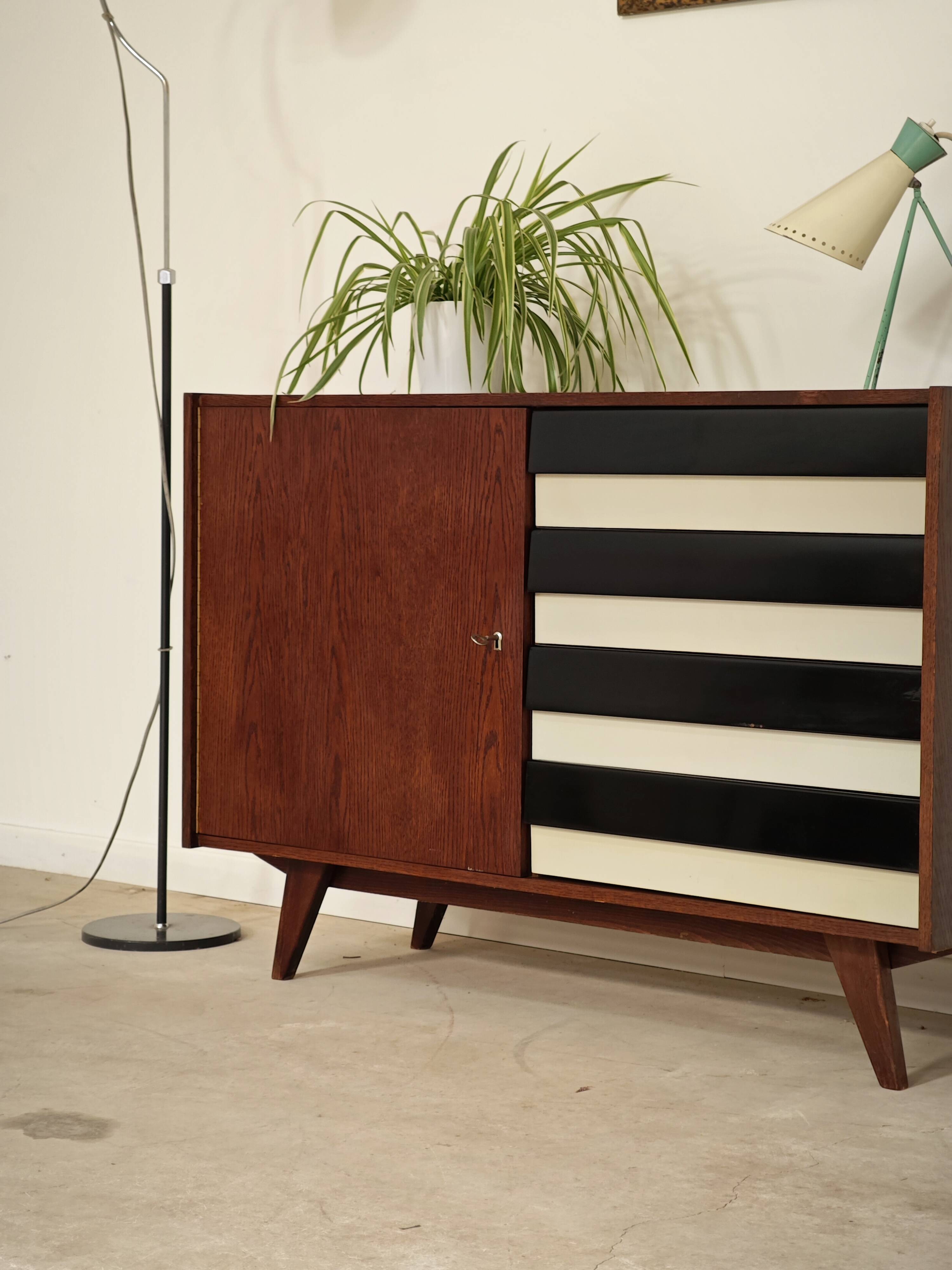 U 458 black and white sideboard by Jiri Jiroutek for Interier Praha, 1960