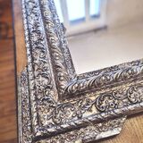 Large Napoleon III mirror, Louis XV / Rocaille style, silver leaf.