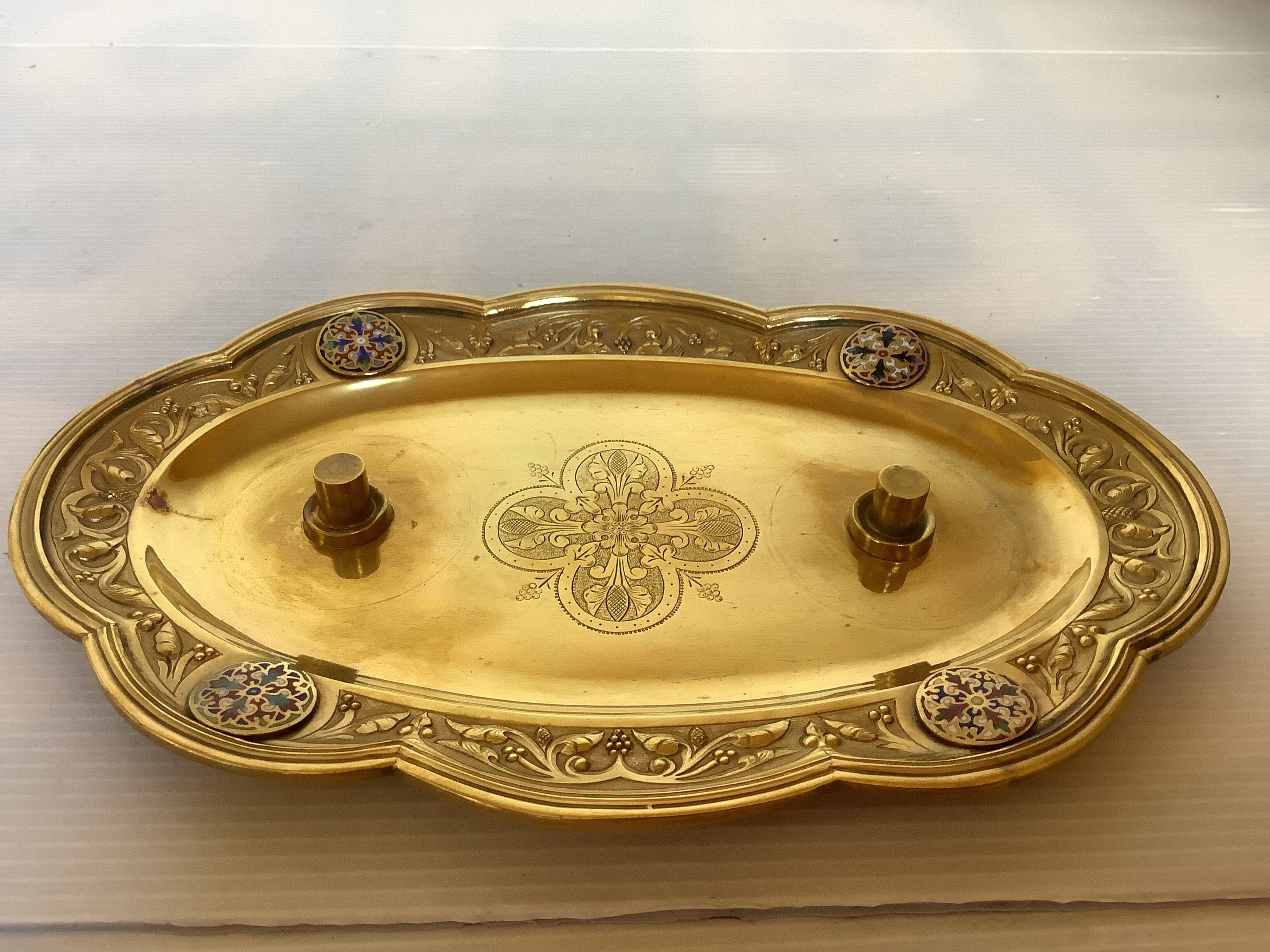 Small brass tray with cloisonné enamel.