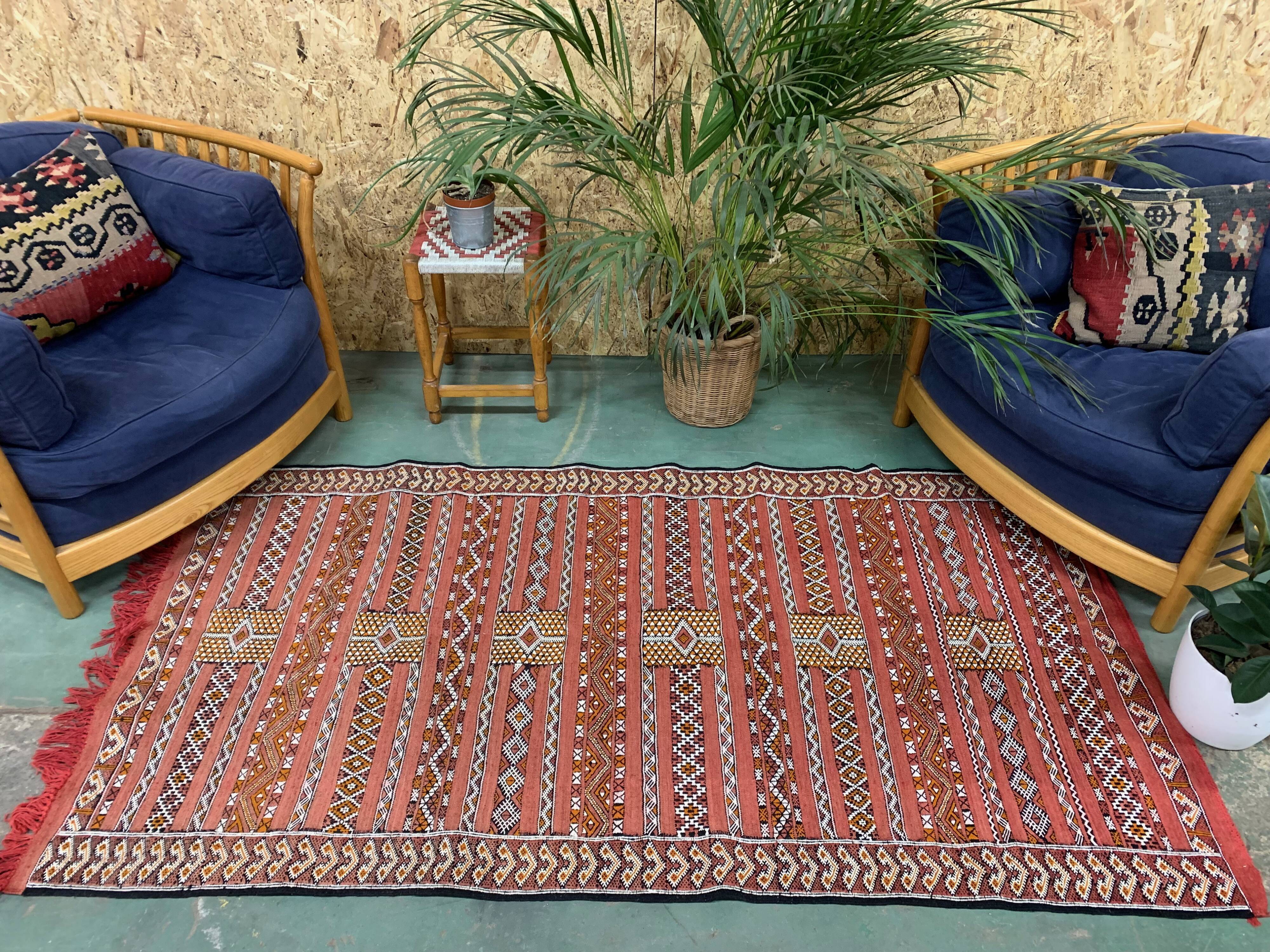 Vintage Moroccan Vegan Silk/Wool Berber Kilim 200x106 cm Kelim Rug