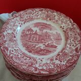 Set de 8 assiettes plates La Cartilla de Sevilla fond blanc; décor rouge.