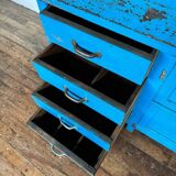 Wooden commercial workshop furniture with 4 drawers and 2 hinged doors - original patina