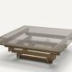 Table basse sculpturale en aluminium brossé et verre – années 1970