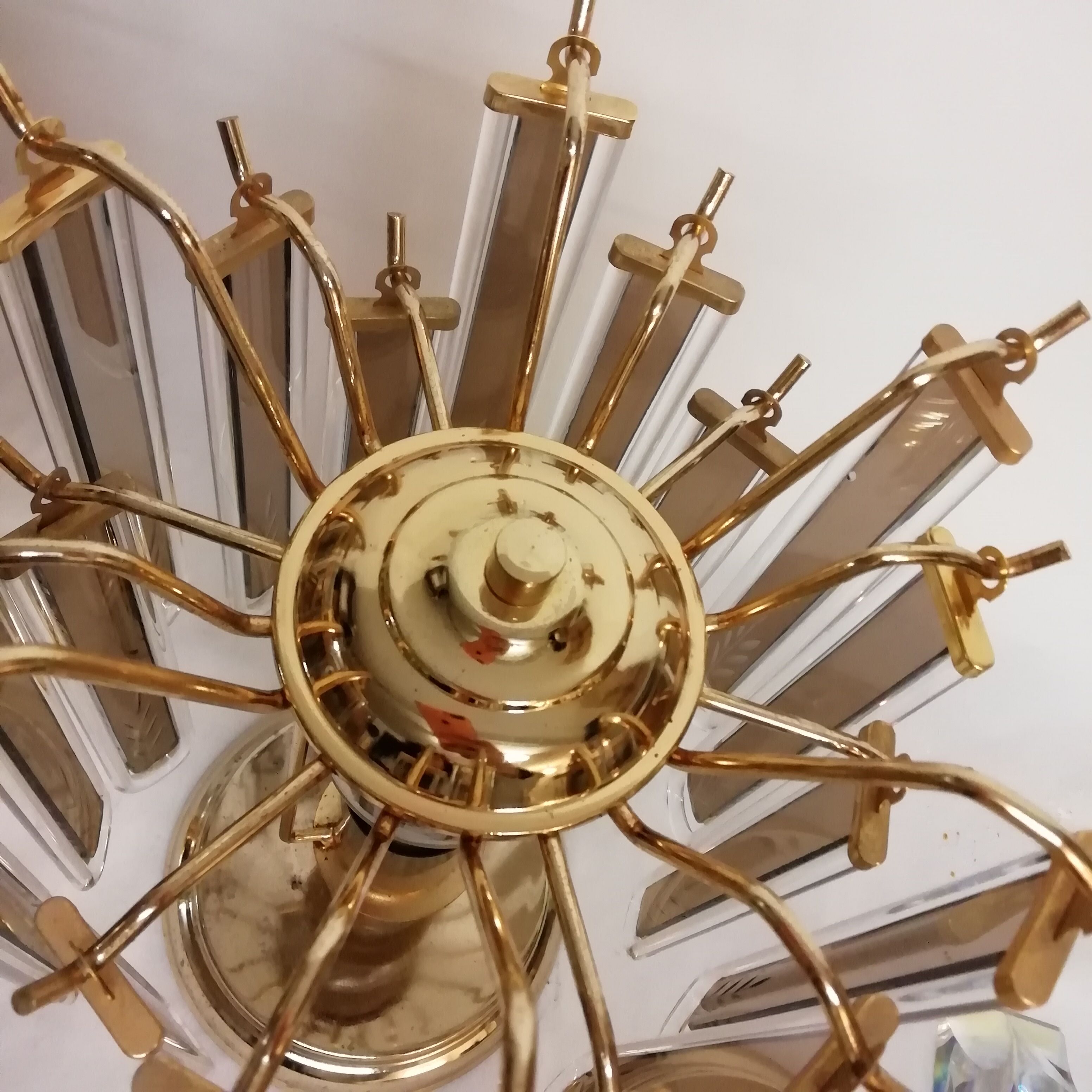 Pair of table lamps with rigid vertical crystals 1980