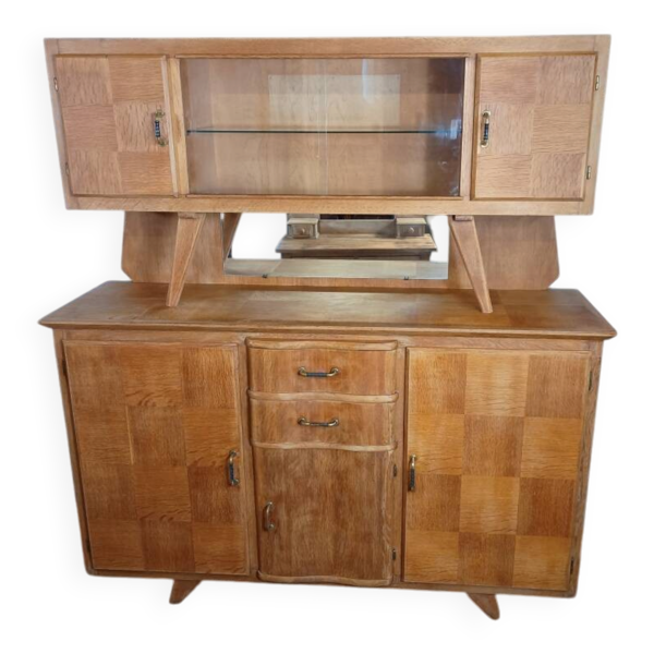 buffet deux corps années 50 placage chêne pieds compas