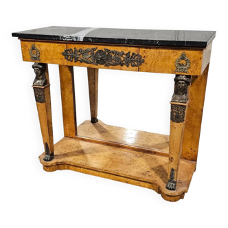 Console de style empire en placage de loupe et fond de glace