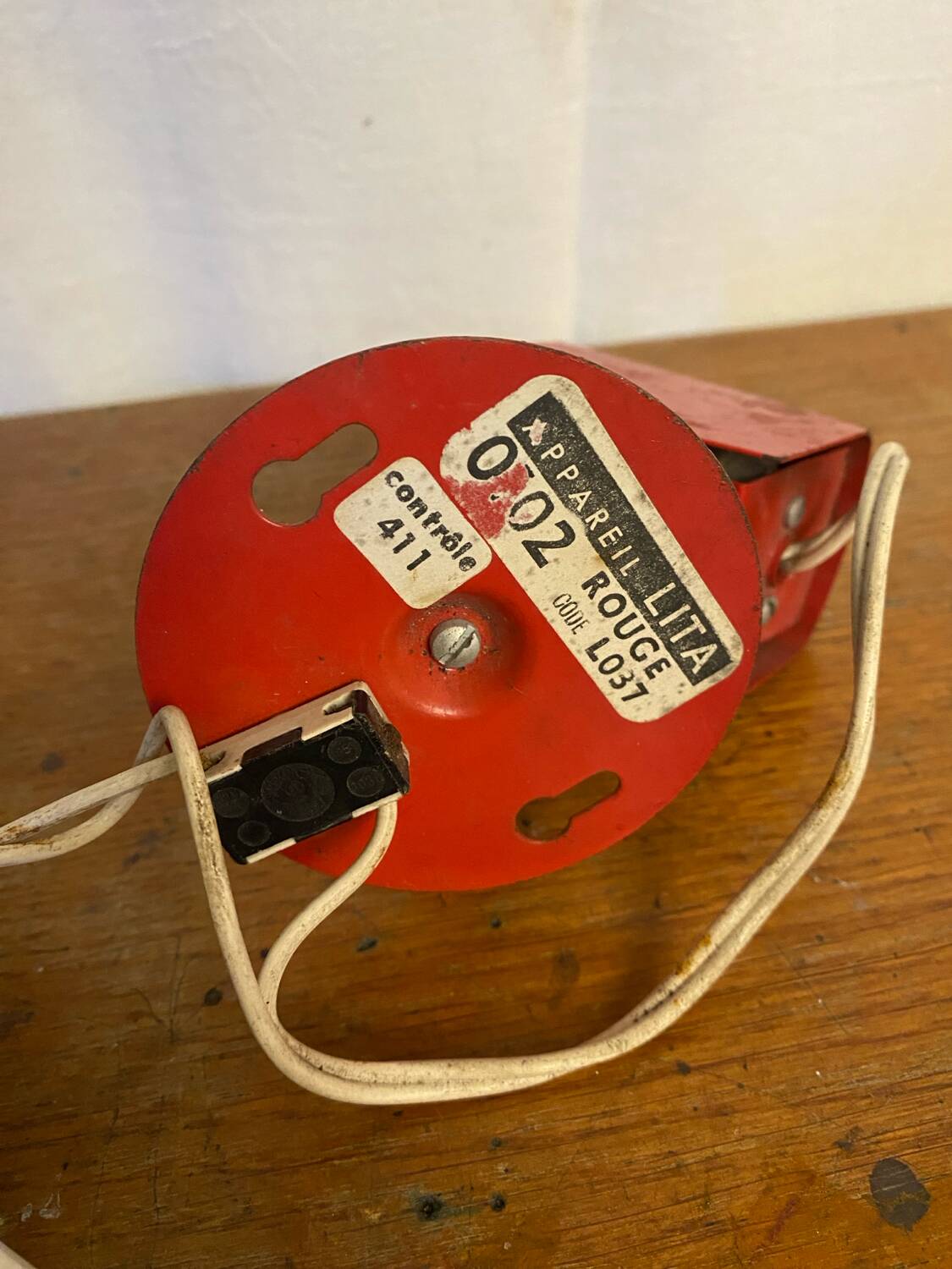 Vintage lita wall lamp, red metal, mategot design, 1950s