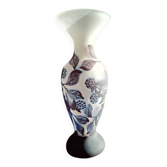 Multi-layer glass vase, acid-etched, signed, height 25.2 cm.