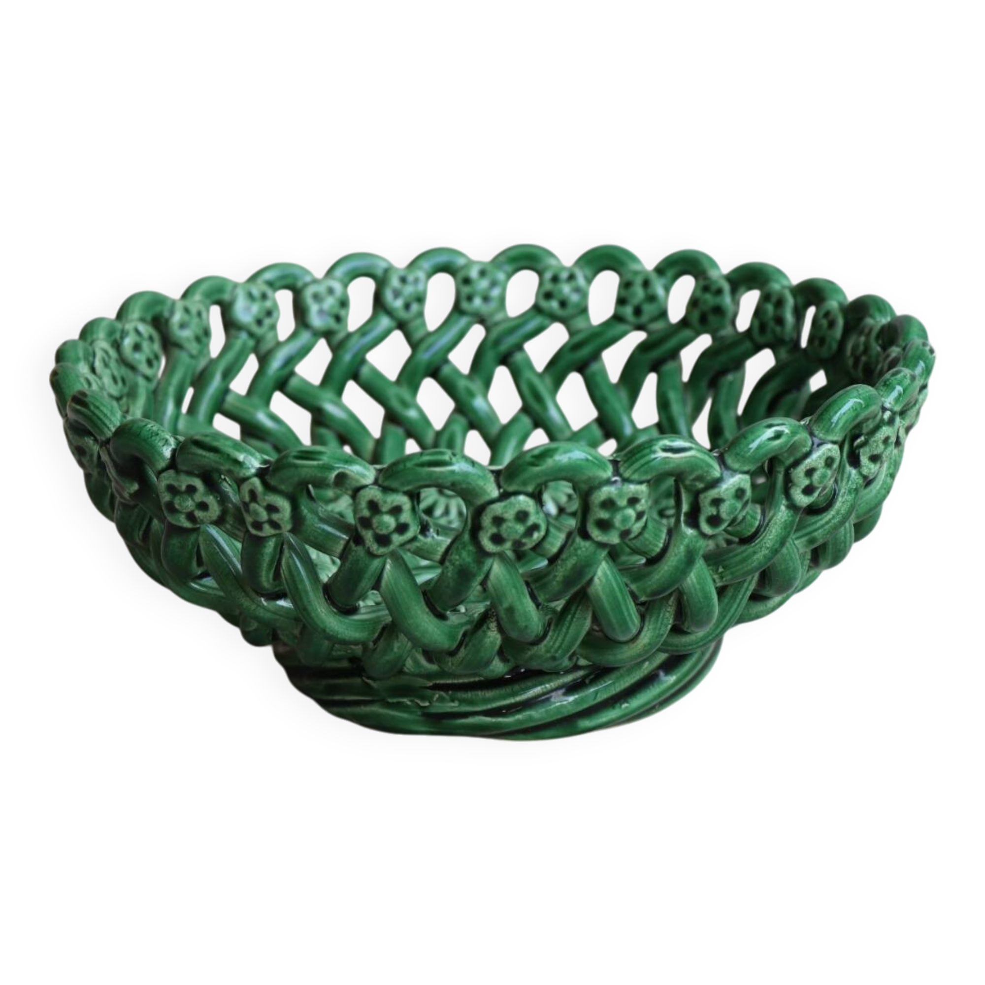 Ceramic basket / Green openwork bowl – Pichon Uzès