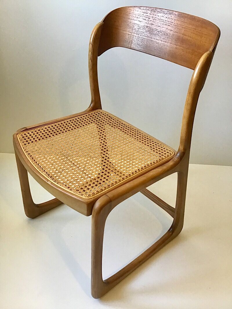 Set de 6 chaises traîneau cannées baumann, années 60
