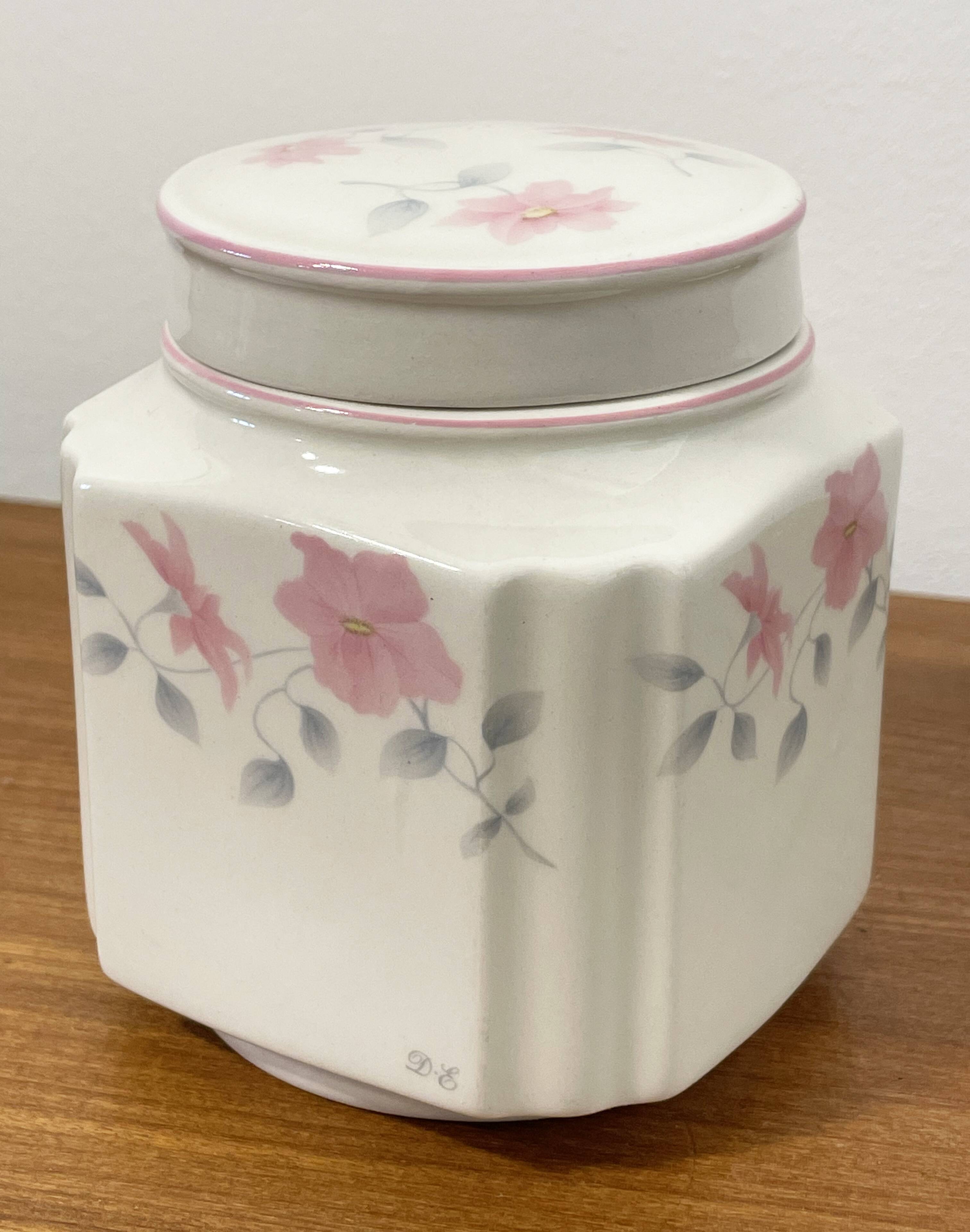 Sadler England Square Ginger Jar or Coffee Jar with Pink Flower Motif, Made for Douwe Egberts