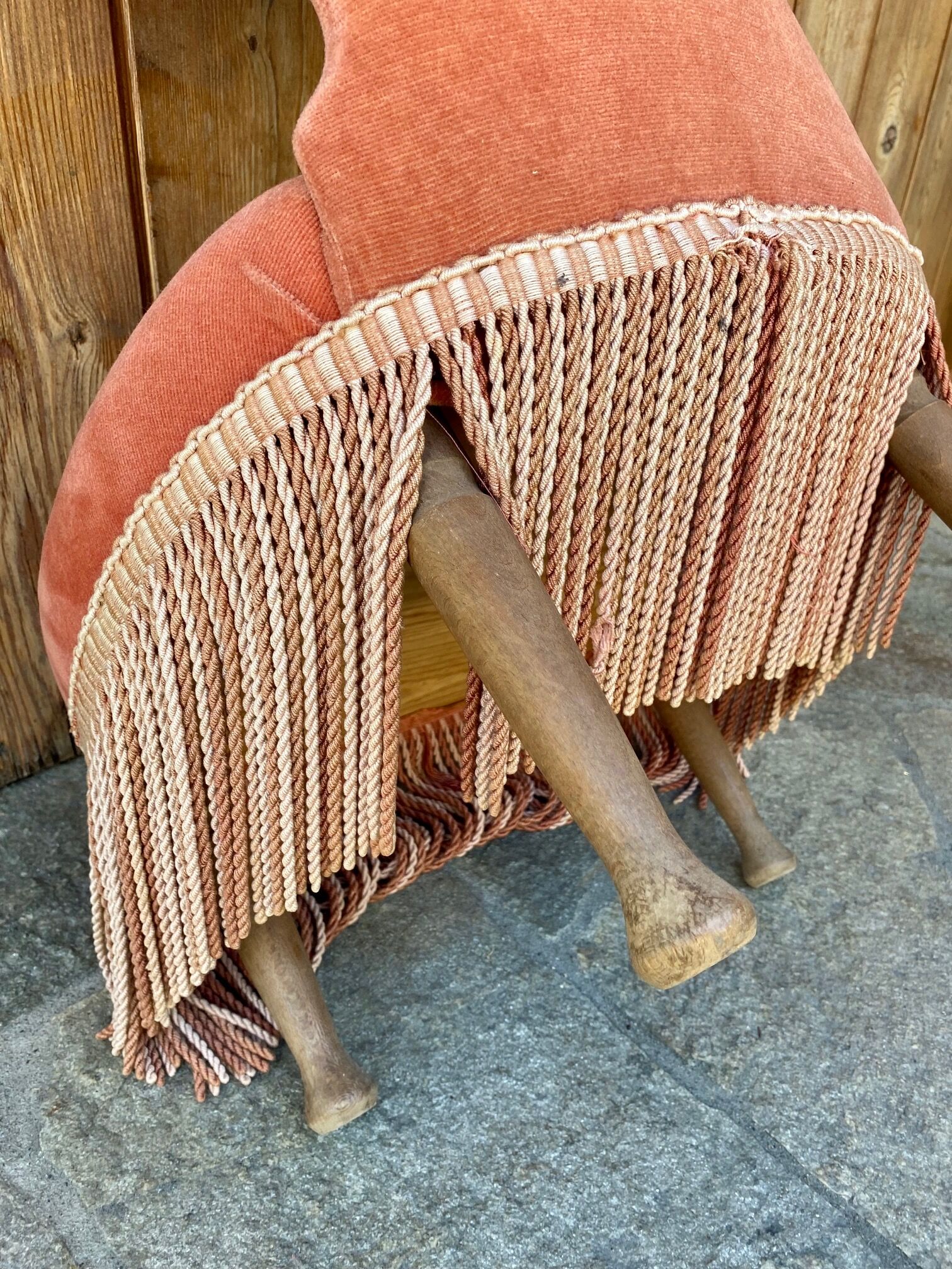 Velvet armchair salmon color upholstered - Napoleon III style