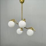 Adjustable Art Deco chandelier in brass with frosted glass, 1930s