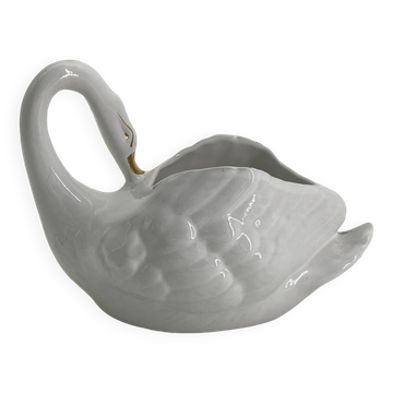 Cache pot/ vide poche vintage Cygne  en céramique blanc