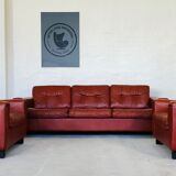 Vintage danish mid century cognac leather lounge chairs 1970,s