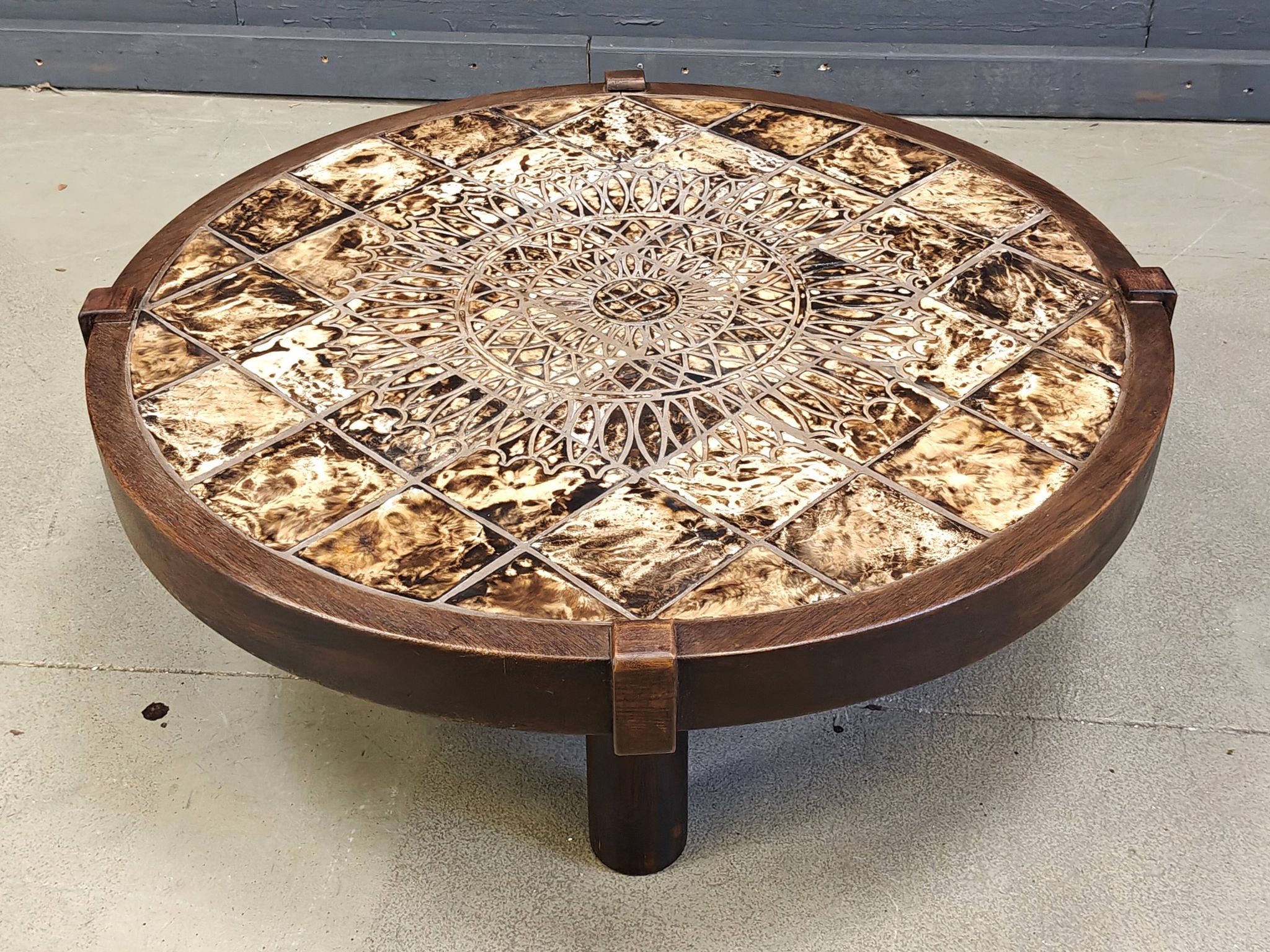 Round Vallauris ceramic coffee table by Barrois, 1960s