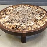 Round Vallauris ceramic coffee table by Barrois, 1960s