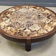 Round Vallauris ceramic coffee table by Barrois, 1960s