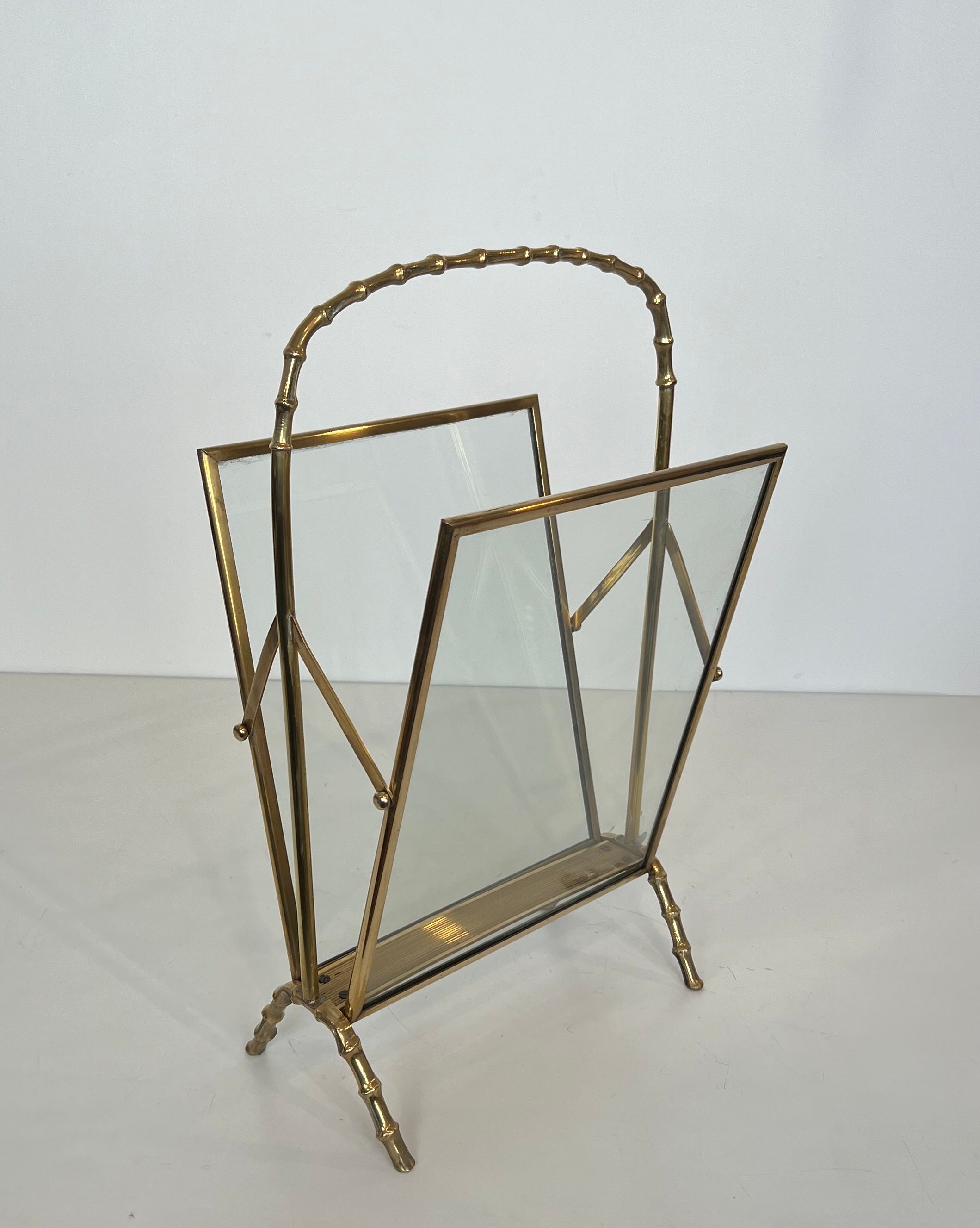 Bronze and brass faux-bamboo magazine rack by the Baguès house.