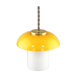 Mid-century yellow glass & brass mushroom pendant lamp