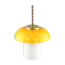 Suspension champignon en verre jaune et laiton du milieu du siècle