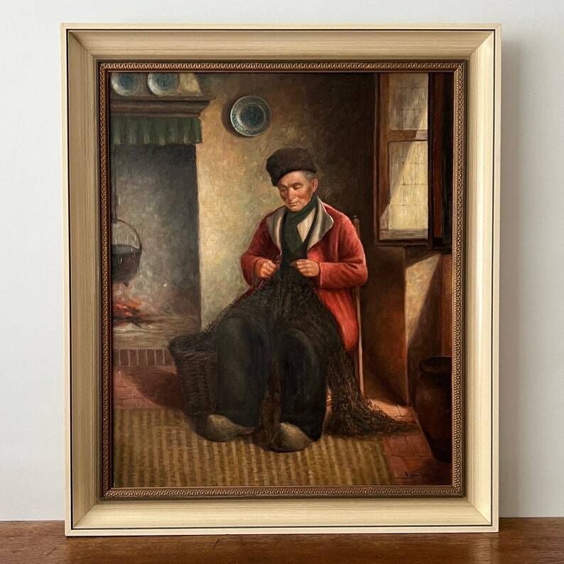 Peinture à l'huile hollandaise vintage « Vieil homme »