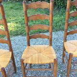 Vintage mulched chairs with high oak backrests with turned legs