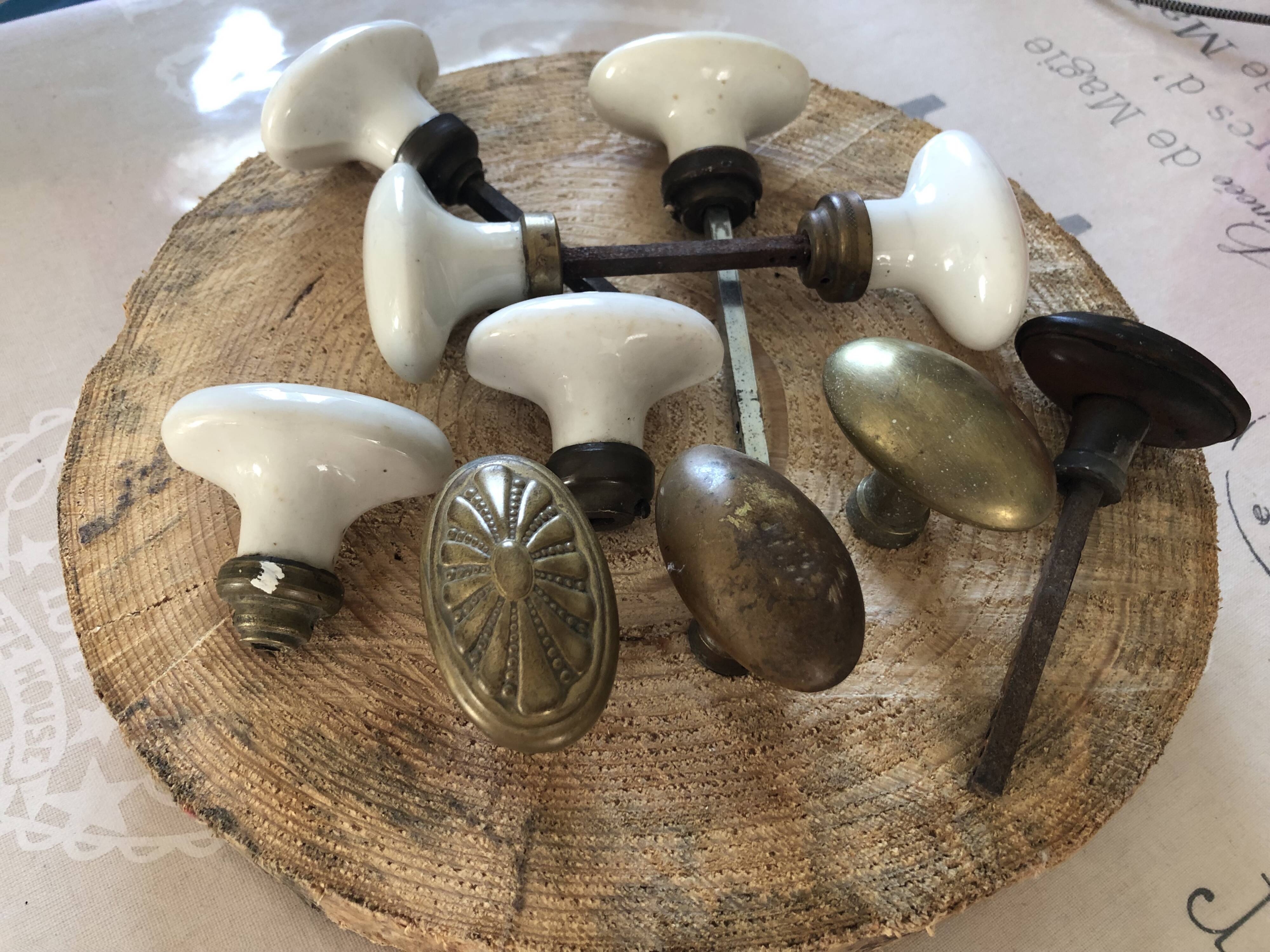 porcelain and brass door handle set