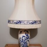 Ceramic lamp with Asian decoration with matching lampshade.
