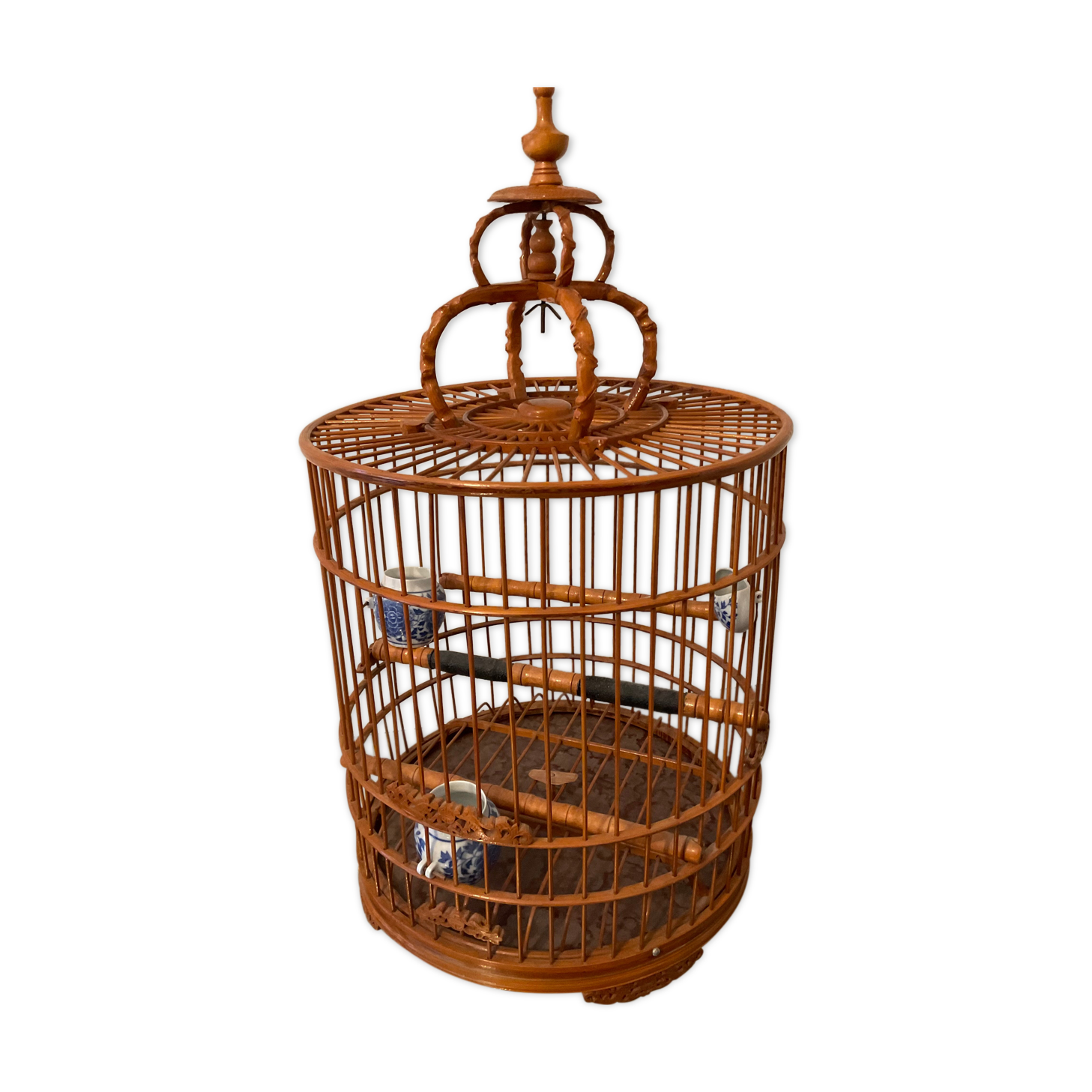 Ancienne cage à oiseaux en bois et rotin