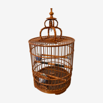 Ancienne cage à oiseaux en bois et rotin