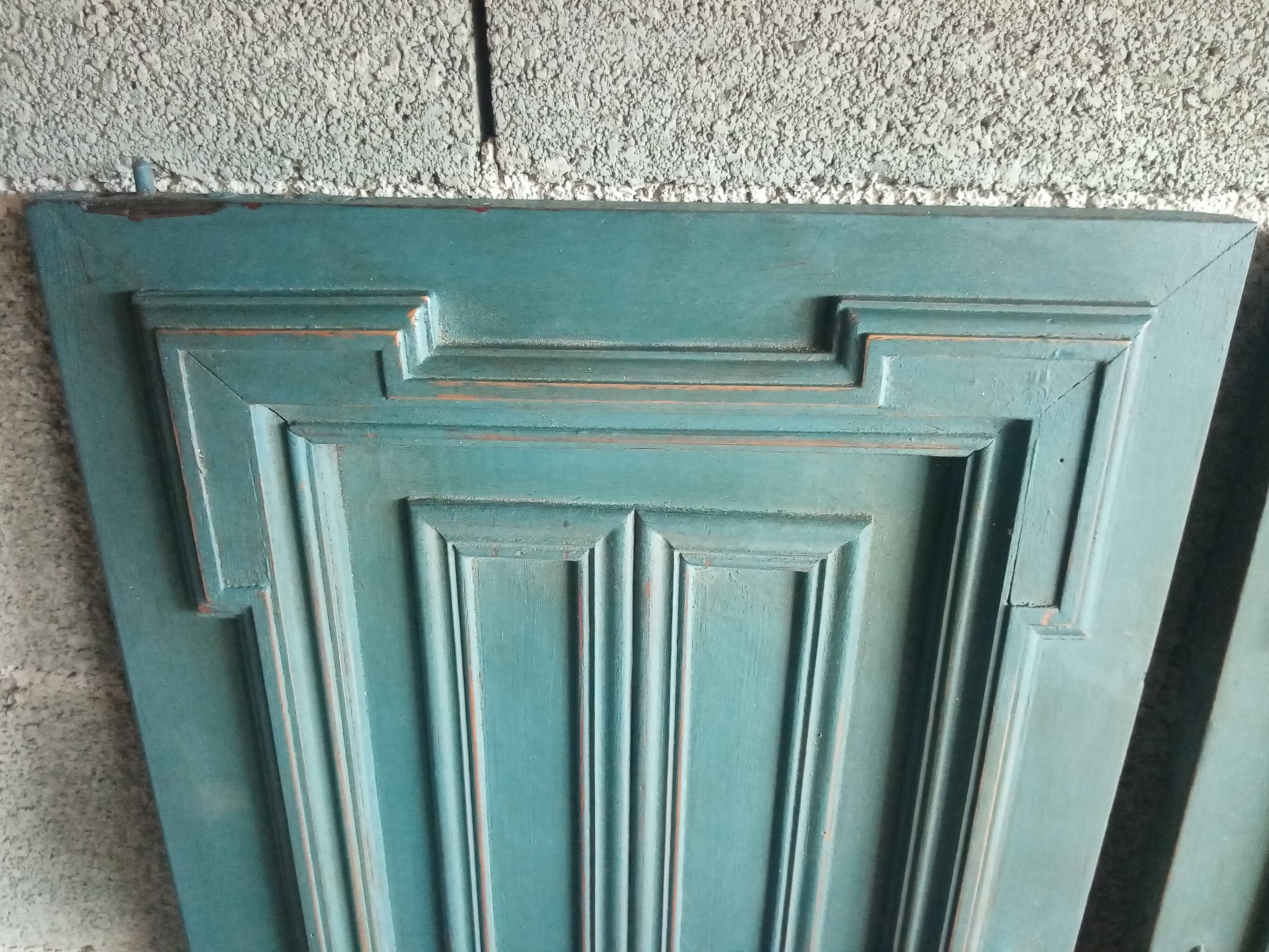 Pair Old Patinated Door Blue Aubusson Wooden Door Deco