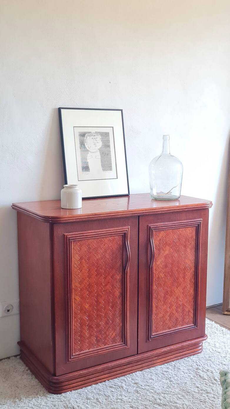 Buffet en rotin et bois circa années 70