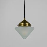 Up to 7 Art Deco brass pendant lights with conical glass shades, Vienna 1930s.