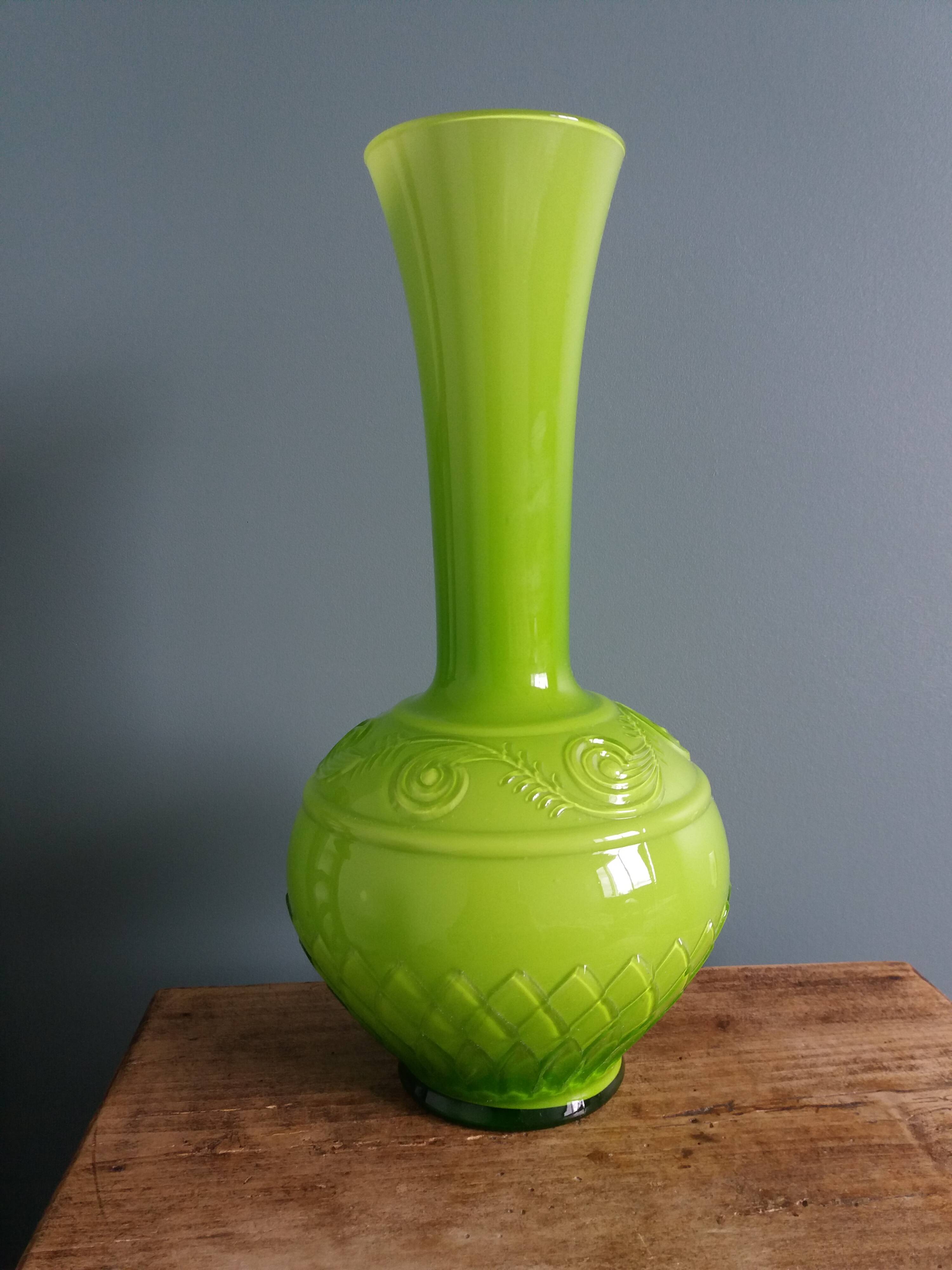 Apple green opaline glass vase