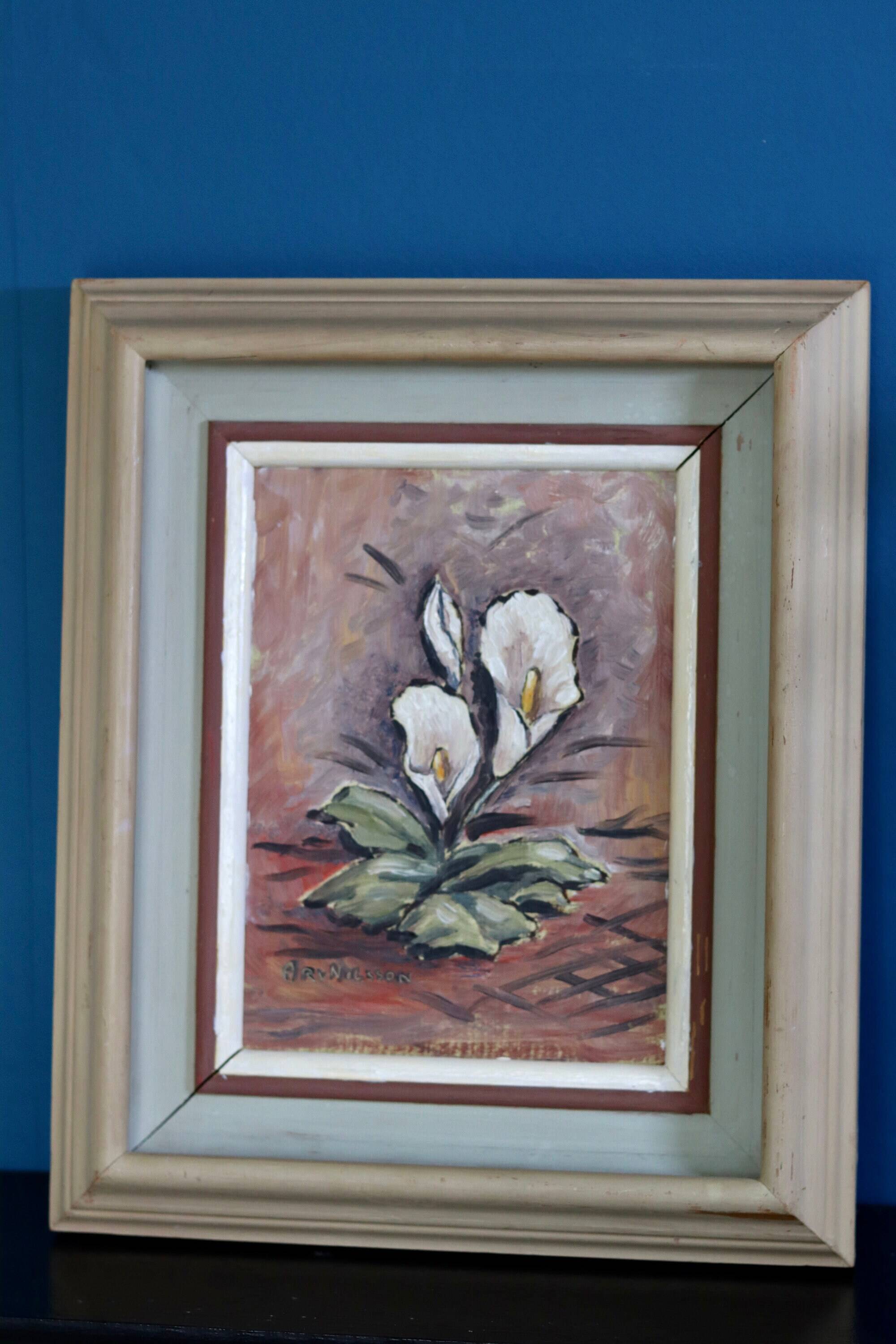 "Oil on Norwegian canvas from the mid-century 'Peace Plant' by Arvid Nilsson (1913-1976) - framed"