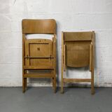 Pair of mismatched wooden folding chairs