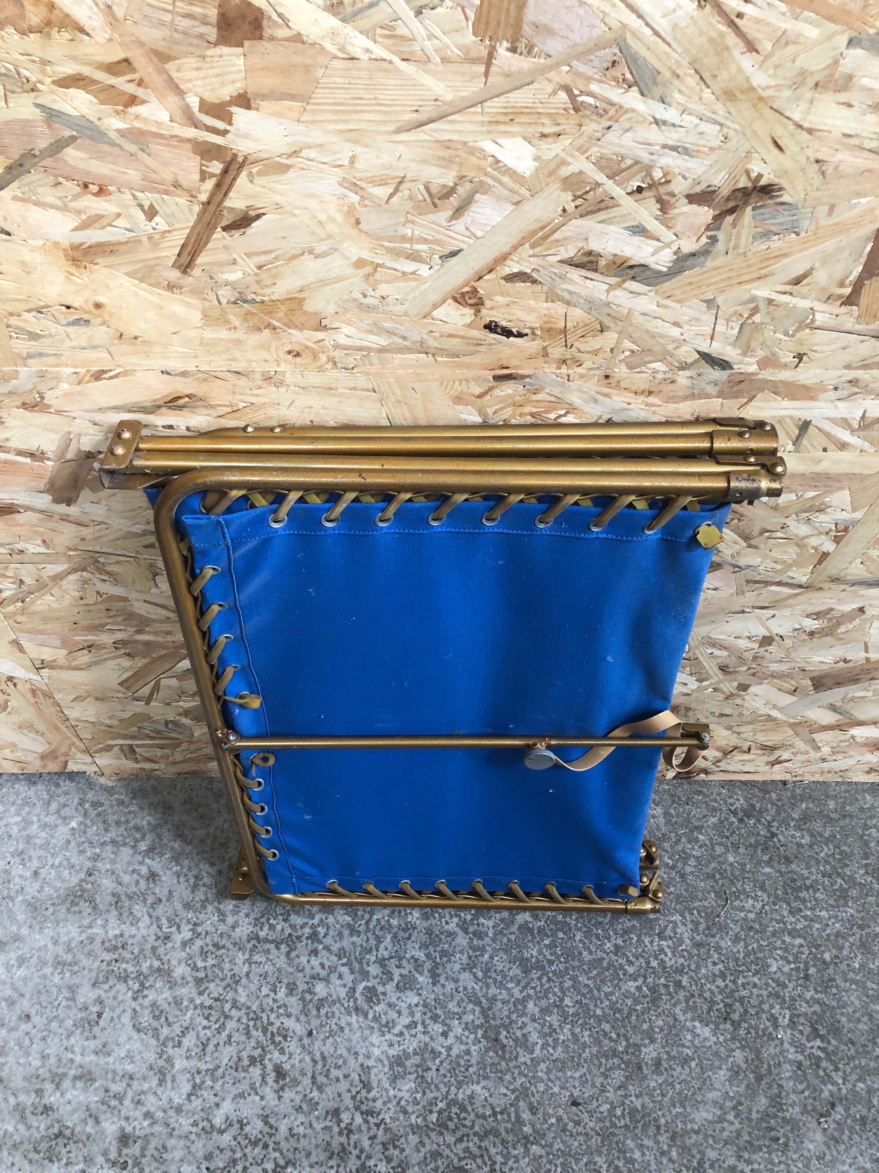 Old folding bed chantazur lafuma metal + fabric blue head adjustable vintage