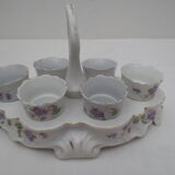 Ancien service de 6 coquetiers en porcelaine décorée sur support