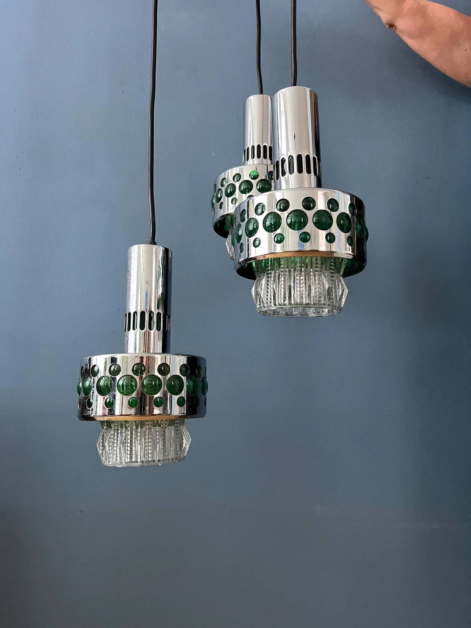 Vintage space age massive green waterfall pendant light