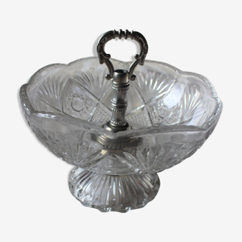 Cup on Foot Transparent chiseled glass Round basket Metal handle