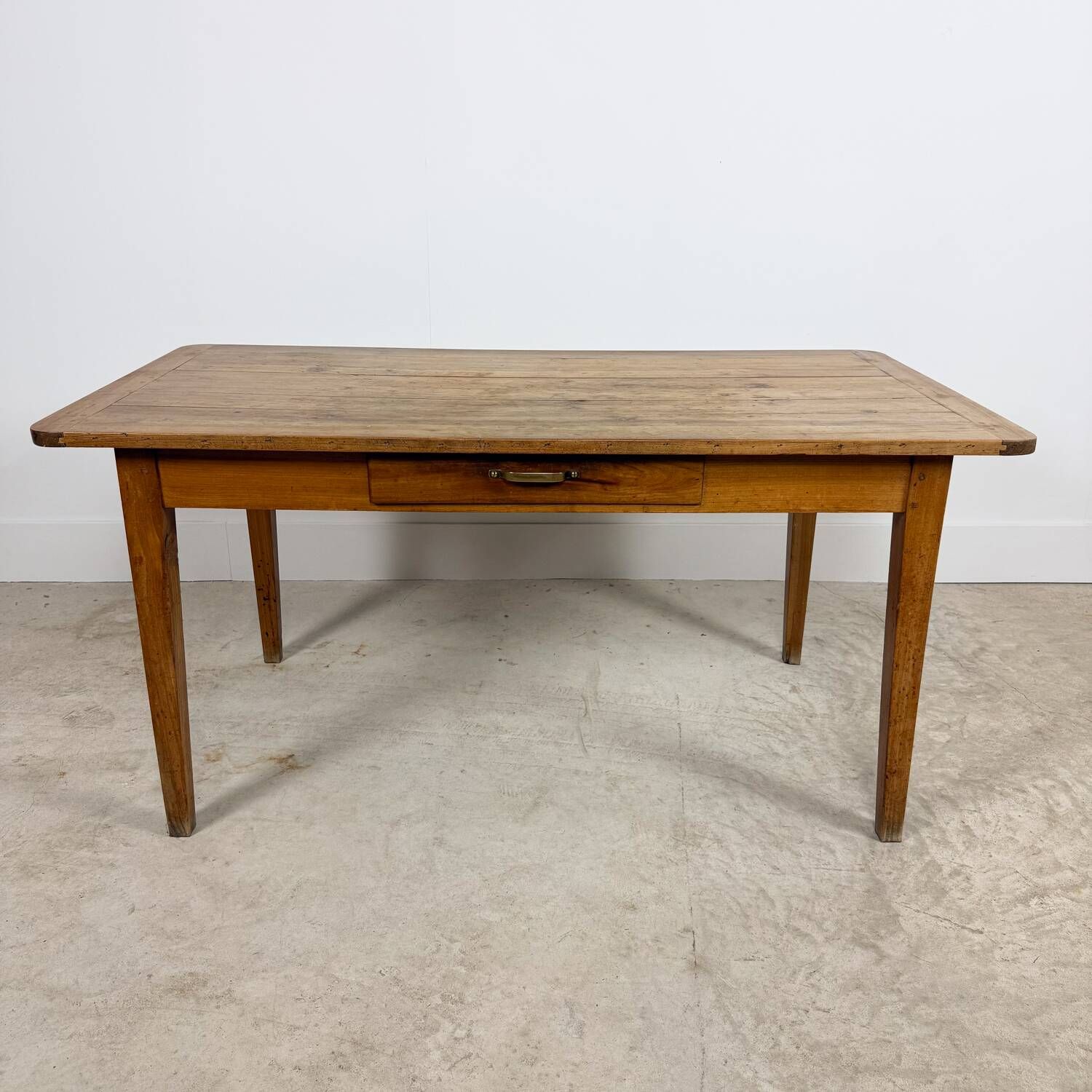 Antique French Cherrywood Farmhouse Dining Table with Drawer