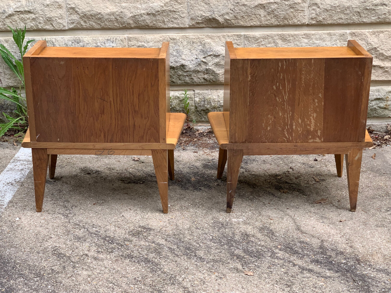 Pair of bedside feet compass solid oak vintage 1950
