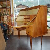 Office, Scandinavian slope secretary, satin wood and teak plating.