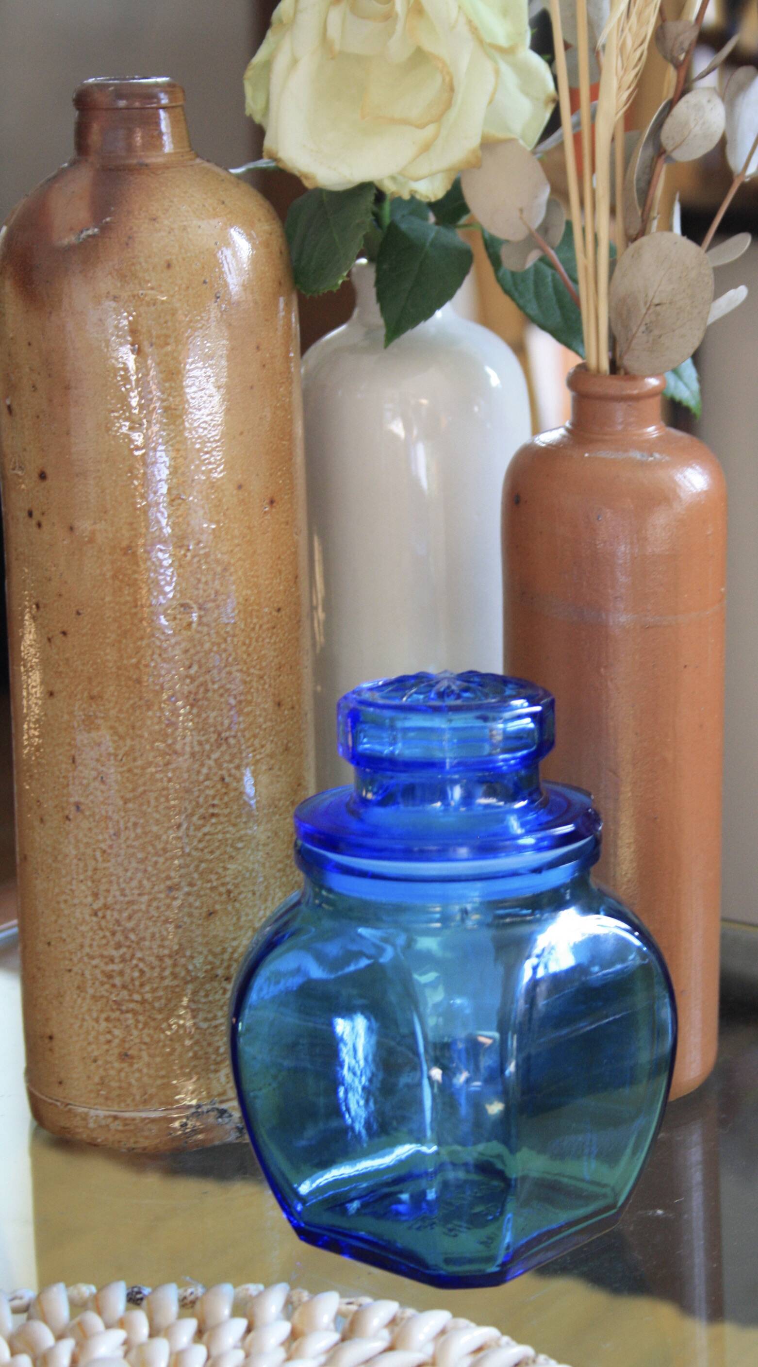 Blue glass jar with airtight lid