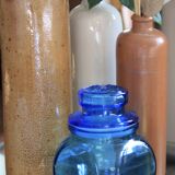 Blue glass jar with airtight lid