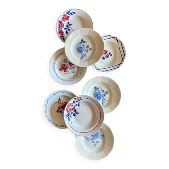 Lot de 8 assiettes creuses vintage dépareillées