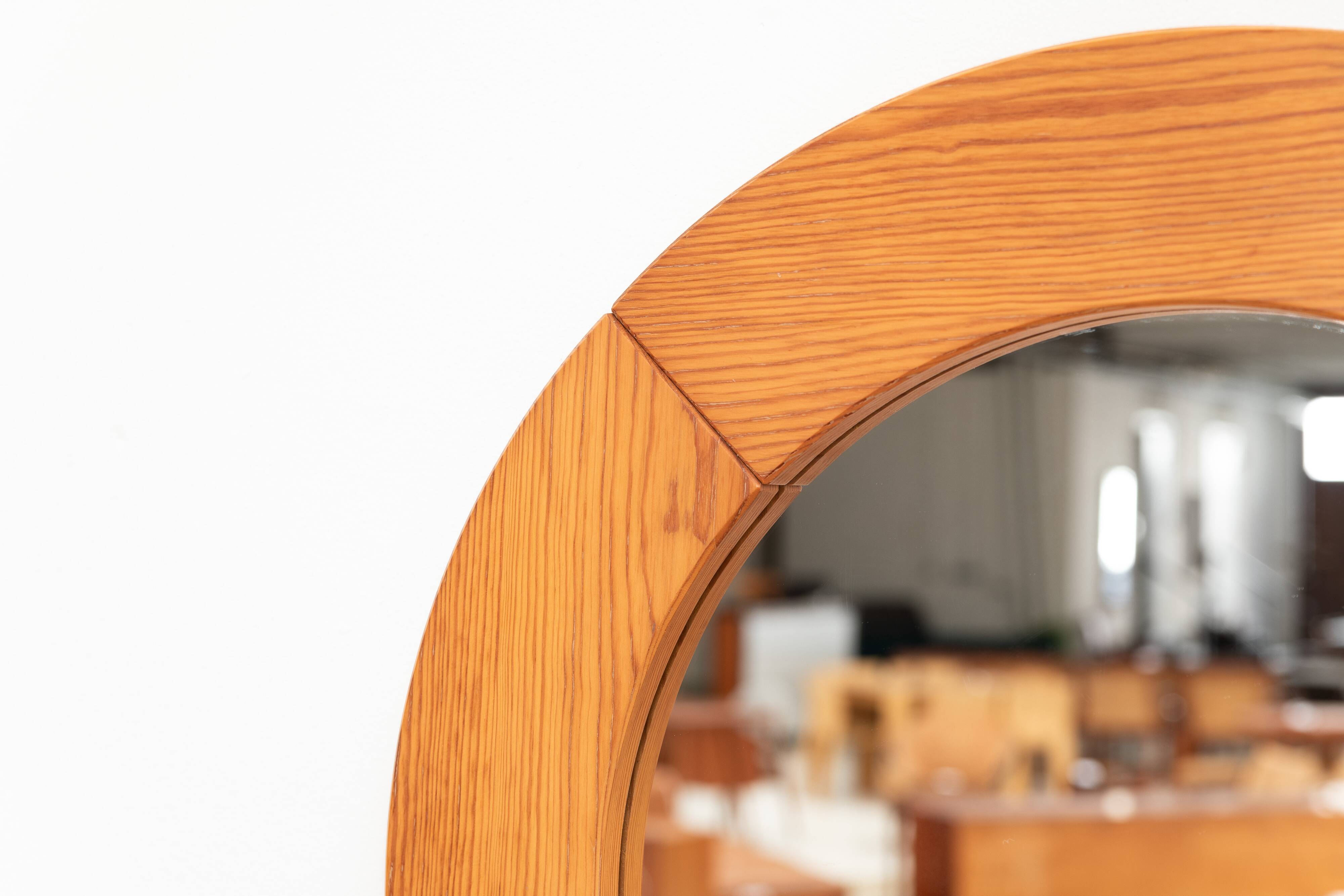 Round pine mirror by Glasmaster Markaryd, Sweden, 1970's